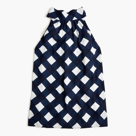 🆕️ J CREW Navy Gingham Check Tie-Neck tank top - Picture 2 of 8
